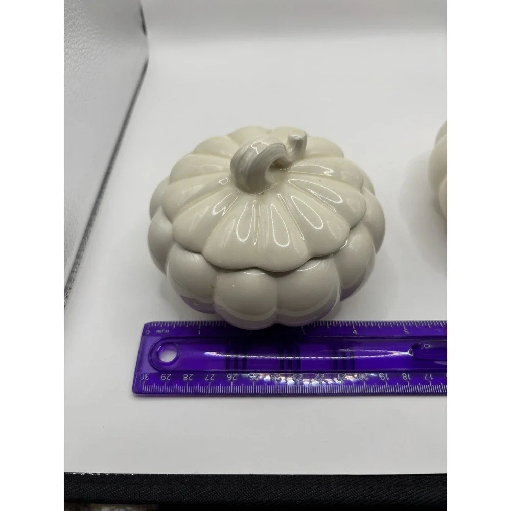Set Of 2 Ceramic White Pumpkin Candle Bath And Body Works UNUSED